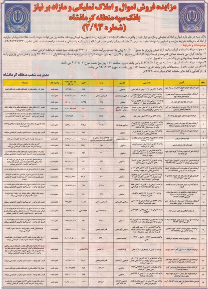 مزایده فروش اموال و املاک