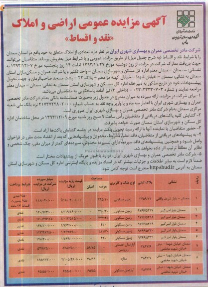 مزایده,اراضی و املاک
