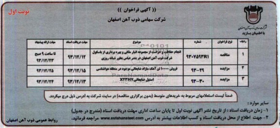 آگهی فراخوان , مزایده فروش 10000 تن آهک مازاد ضایعاتی و ...