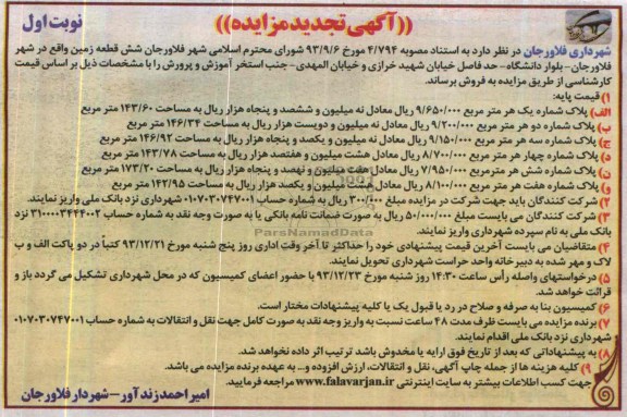 مزایده,شش قطعه زمین