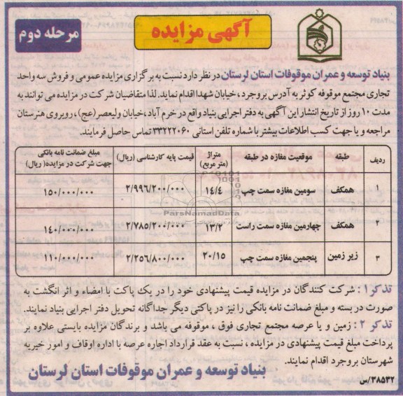 مزایده,سه واحد تجاری