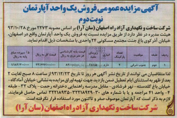 مزایده, اپارتمان