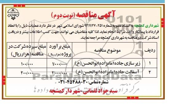 آگهی مناقصه ,مناقصه زیرسازی جاده امامزاده ابوالحسن