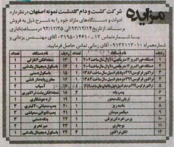 مزایده,مزایده فروش دستگاه خوراک ریز 12 متر مکعبی دلاوال و ...