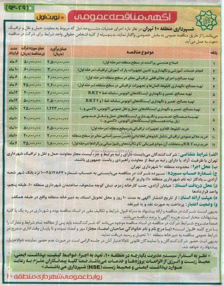 مناقصه , مناقصه اصلاح هندسی پراکنده در سطح منطقه 
