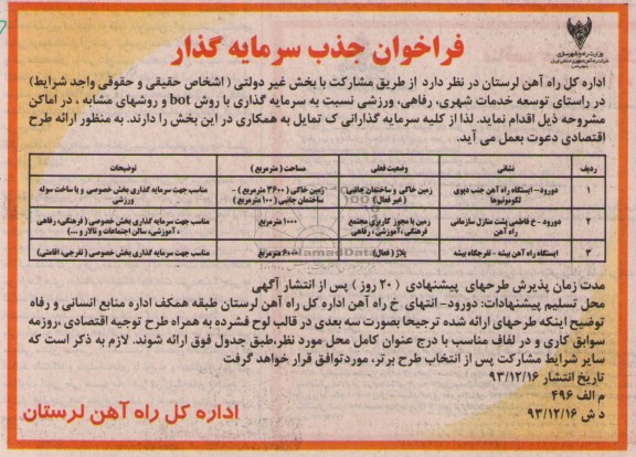 فراخوان جذب سرمایه گذار,مناقصه   سرمایه گذاری با روش BOT و روشهای مشابه