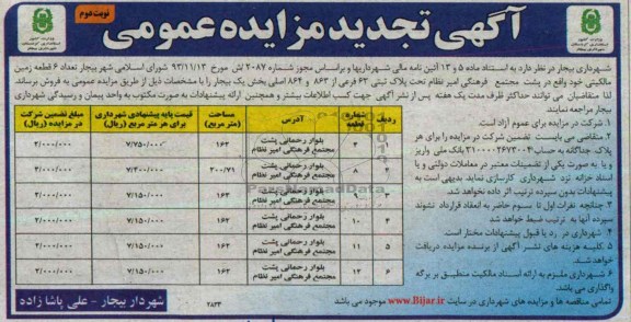 مزایده,شش قطعه زمین