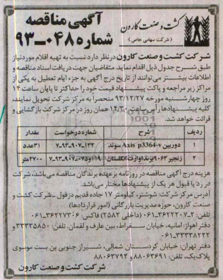 مناقصه , مناقصه  دوریبن AXIS P3364-V سوئد