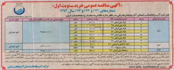 مناقصه , مناقصه  لوله پلی اتیلن 20