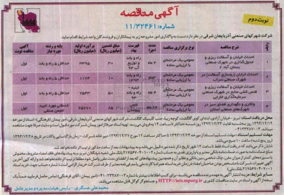 آگهی مناقصه ,  مناقصه احداث خیابان و آسفالت ریزی و جدول گذاری در شهرک صنعتی...