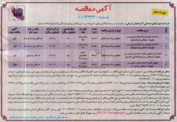مناقصه , مناقصه احداث خیابان و آسفالت ریزی
