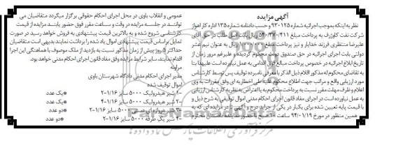 مزایده , مزایده شیر هیدرولیک