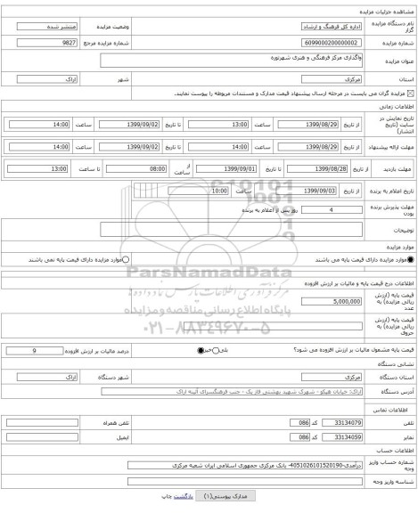 واگذاری مرکز فرهنگی و هنری شهرتوره