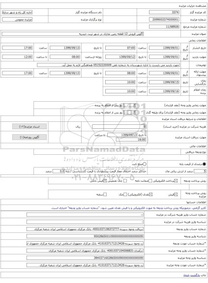 آگهی فروش 12 قطعه زمین تجاری در شهر تربت حیدریه