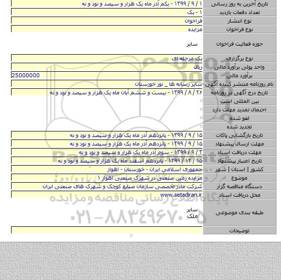 مزایده زمین صنعتی در شهرک صنعتی اهواز ۱