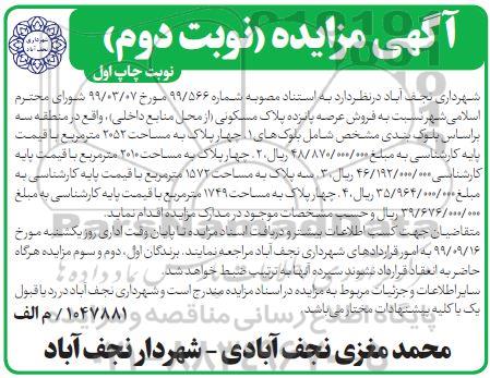 مزایده،مزایده فروش عرصه پانزده پلاک مسکونی 2052 متر نوبت دوم چاپ اول 