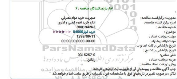 مناقصه, مناقصه خرید کولر 54000 