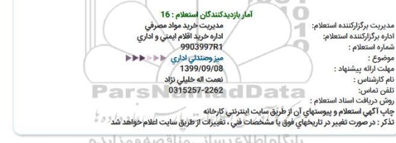 استعلام استعلام میز و صندلی اداری 