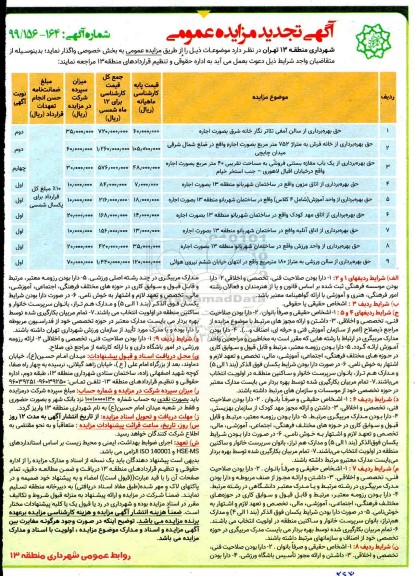 مزایده حق بهره برداری از سالن آمفی تئاتر .... تجدید