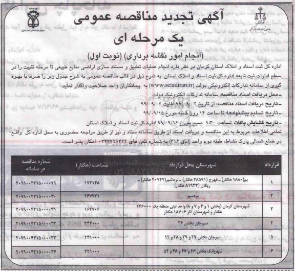 مناقصه انجام امور نقشه برداری تجدید