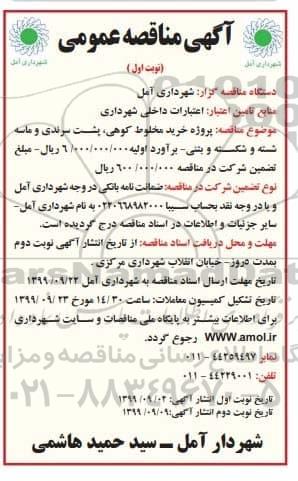 مناقصه عمومی, مناقصه پروژه خرید مخلوط کوهی، پشت سرندی و ماسه شسته و شکسته و بتنی