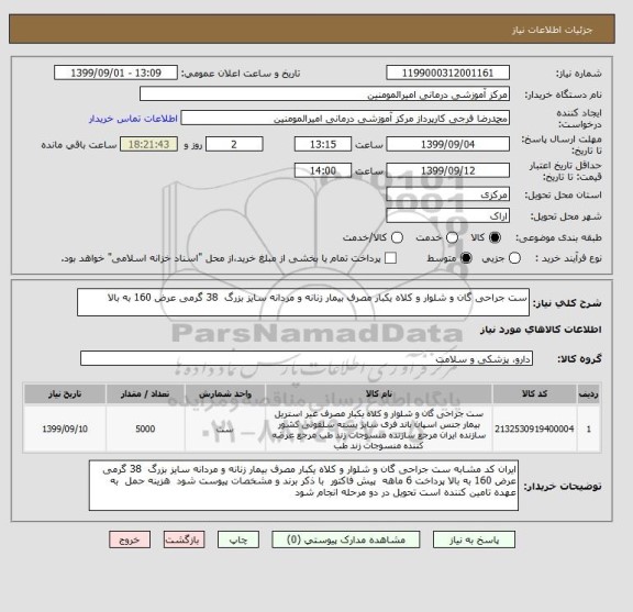 استعلام ست جراحی گان و شلوار و کلاه یکبار مصرف بیمار زنانه و مردانه سایز بزرگ  38 گرمی عرض 160 به بالا