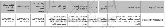 مناقصه عمومی یک مرحله ای تجدید مناقصه بهسازی و آسفالت راه روستایی وزنه شهرستان نقده