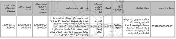 مناقصه عمومی یک مرحله ای خرید و نصب یک دستگاه آسانسور 6 نفره و یک دستگاه آسانسور 14 نفره برای ساختمان کتابخانه مرکزی رشت 