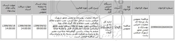 مناقصه عمومی یک مرحله ای عملیات اجرایی بهسازی و ایمنی محور شهرک صنعتی رشت