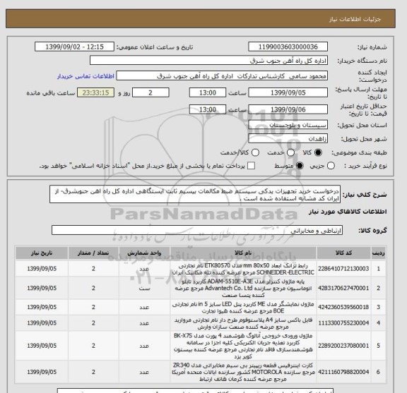 استعلام درخواست خرید تجهیزات یدکی سیستم ضبط مکالمات بیسیم ثابت ایستگاهی اداره کل راه اهن جنوبشرق- از ایران کد مشابه استفاده شده است . 