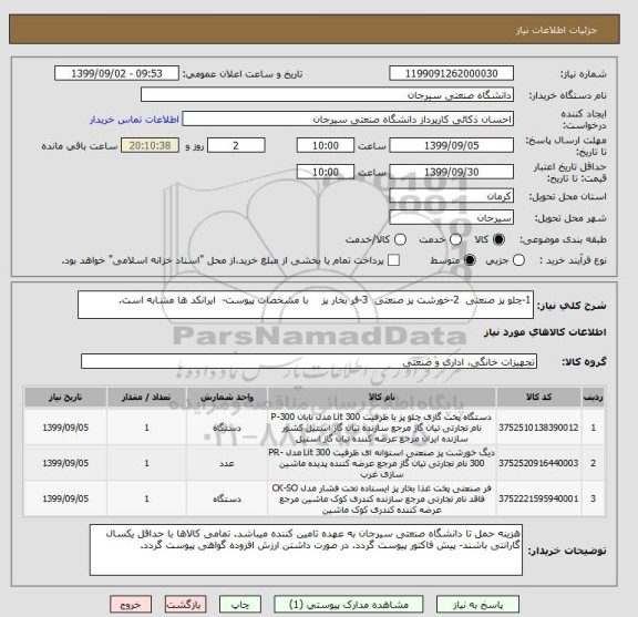 استعلام 1-چلو پز صنعتی  2-خورشت پز صنعتی  3-فر بخار پز    با مشخصات پیوست-  ایرانکد ها مشابه است.