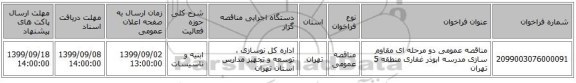 مناقصه عمومی دو مرحله ای مقاوم سازی مدرسه ابوذر غفاری منطقه 5 تهران