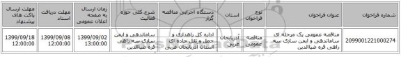 مناقصه عمومی یک مرحله ای ساماندهی و ایمن سازی سه راهی قره ضیاالدین