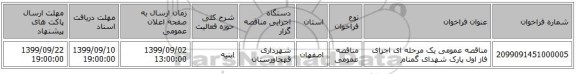 مناقصه عمومی یک مرحله ای اجرای فاز اول پارک شهدای گمنام
