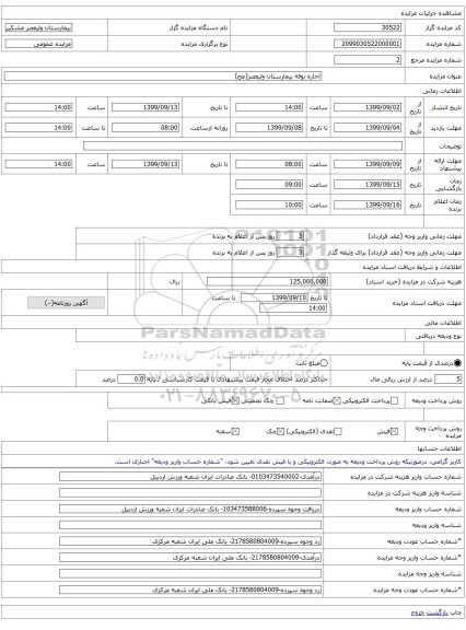 اجاره بوفه بیمارستان ولیعصر(عج)