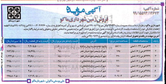مزایده،مزایده فروش 7 قطعه زمین 