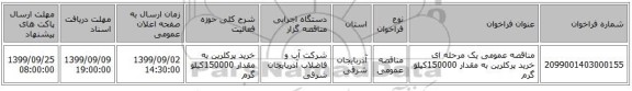 مناقصه عمومی یک مرحله ای خرید پرکلرین به مقدار 150000کیلو گرم