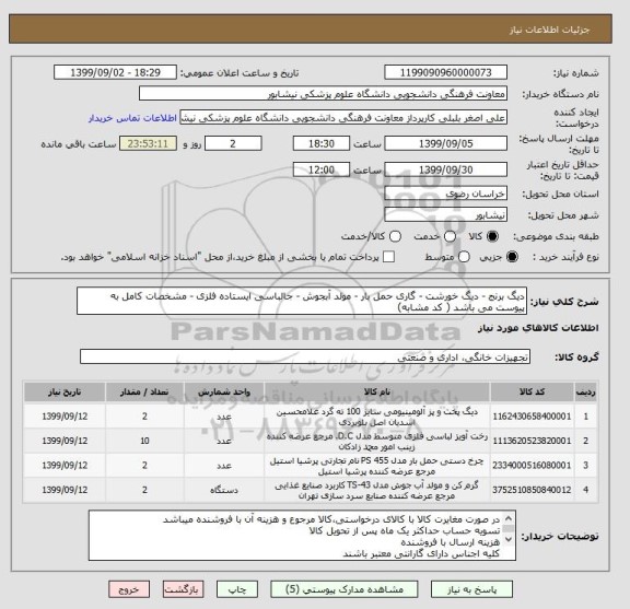 استعلام دیگ برنج - دیگ خورشت - گاری حمل بار - مولد آبجوش - جالباسی ایستاده فلزی - مشخصات کامل به پیوست می باشد ( کد مشابه)