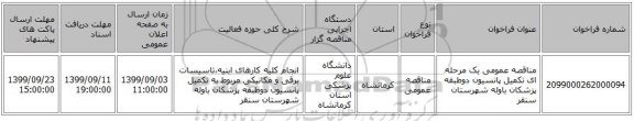 مناقصه عمومی یک مرحله ای تکمیل پانسیون دوطبقه پزشکان باوله شهرستان سنقر