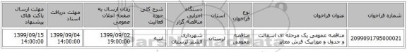 مناقصه عمومی یک مرحله ای اسفالت و جدول و موزاییک فرش معابر