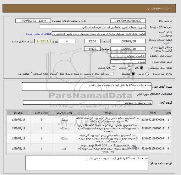 استعلام مشخصات دستگاهها طبق لیست پیوست می باشد.