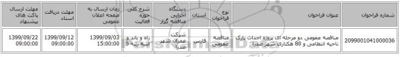مناقصه عمومی دو مرحله ای پروژه احداث پارک ناحیه انتظامی و 80 هکتاری شهر صدرا 