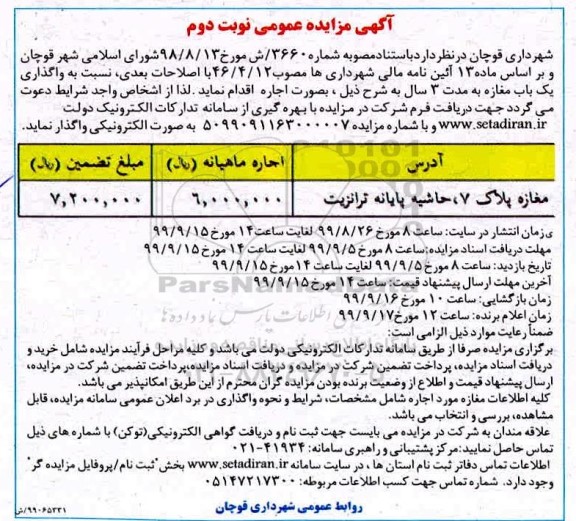 مزایده اجاره مغازه