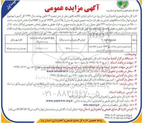 آگهی مزایده مزایده فروش قسمتی از پلاک ثبتی 17767 فرعی نوبت اول 