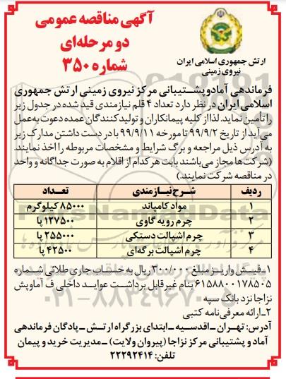 آگهی مناقصه عمومی ، مناقصه تعداد 4 قلم نیازمندی