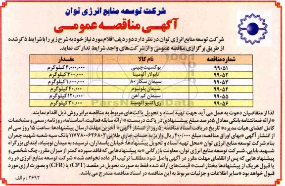 مناقصه عمومی , مناقصه بوکسیت چینی ...
