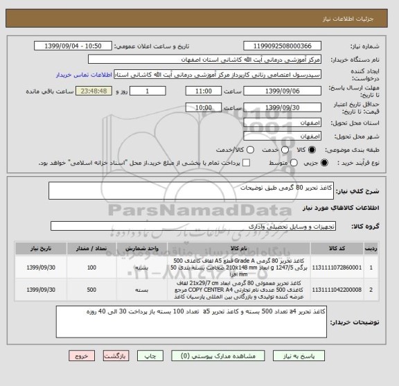 استعلام کاغذ تحریر 80 گرمی طبق توضیحات 