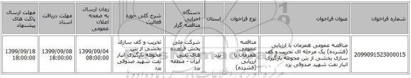 مناقصه عمومی همزمان با ارزیابی (فشرده) یک مرحله ای تخریب و کف سازی بخشی از بتن محوطه بارگیری انبار نفت شهید صدوقی یزد