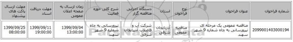 مناقصه عمومی یک مرحله ای نیرورسانی به چاه شماره 9 شهر سهند 