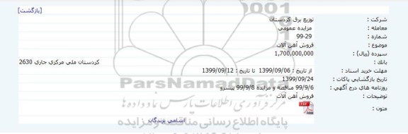 مزایده, مزایده فروش آهن آلات
